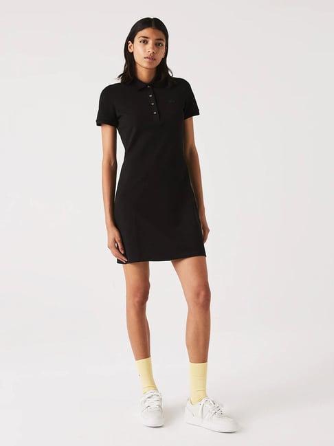 lacoste black stretch cotton slim fit pique t shirt dress