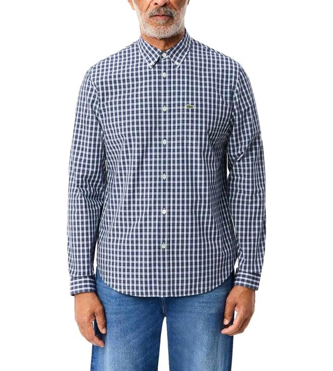 lacoste blue checked poplin shirt