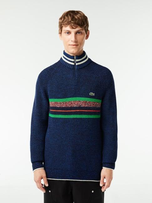 lacoste blue classic fit self pattern sweater