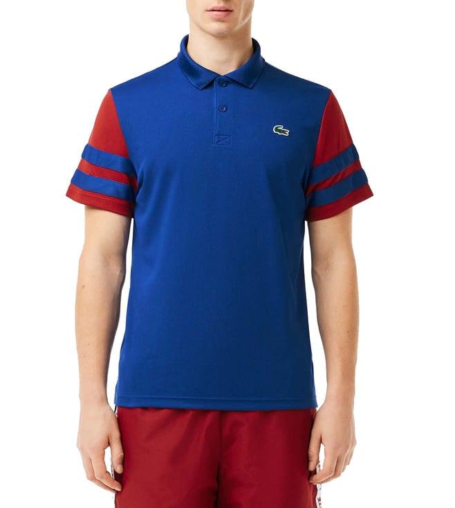 lacoste blue colour-block regular fit polo t-shirt