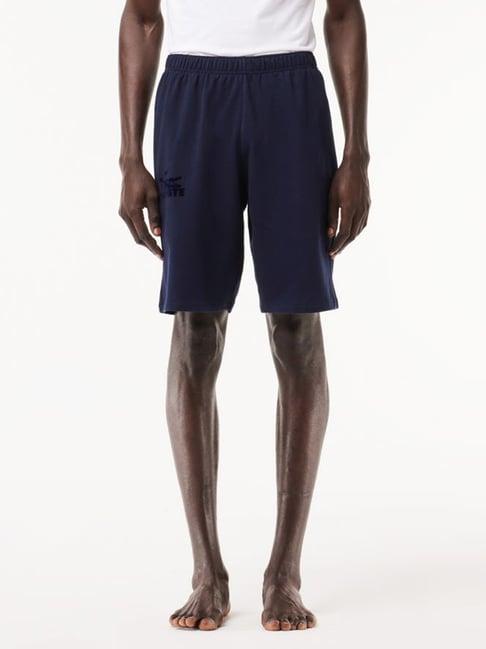 lacoste blue cotton regular fit lounge shorts