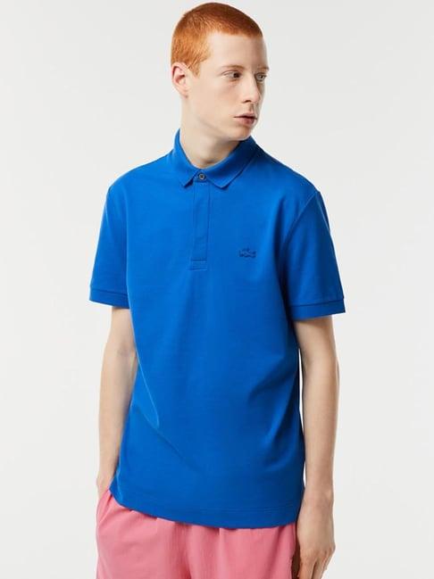 lacoste blue cotton regular fit polo t-shirt