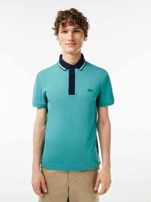 lacoste blue cotton regular fit polo t-shirt