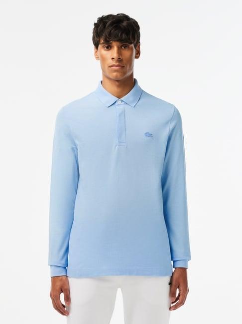 lacoste blue cotton regular fit polo t-shirt