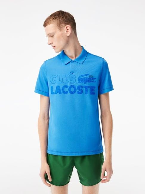 lacoste blue cotton regular fit printed polo t-shirt