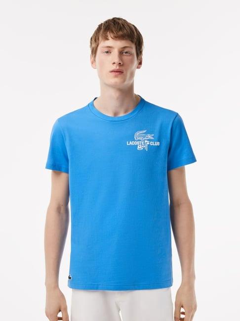 lacoste blue cotton regular fit printed t-shirt