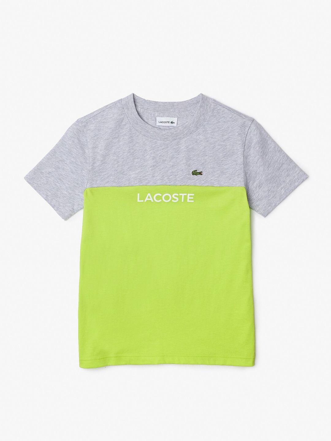 lacoste boys colourblocked typography printed round neck pure cotton t-shirt