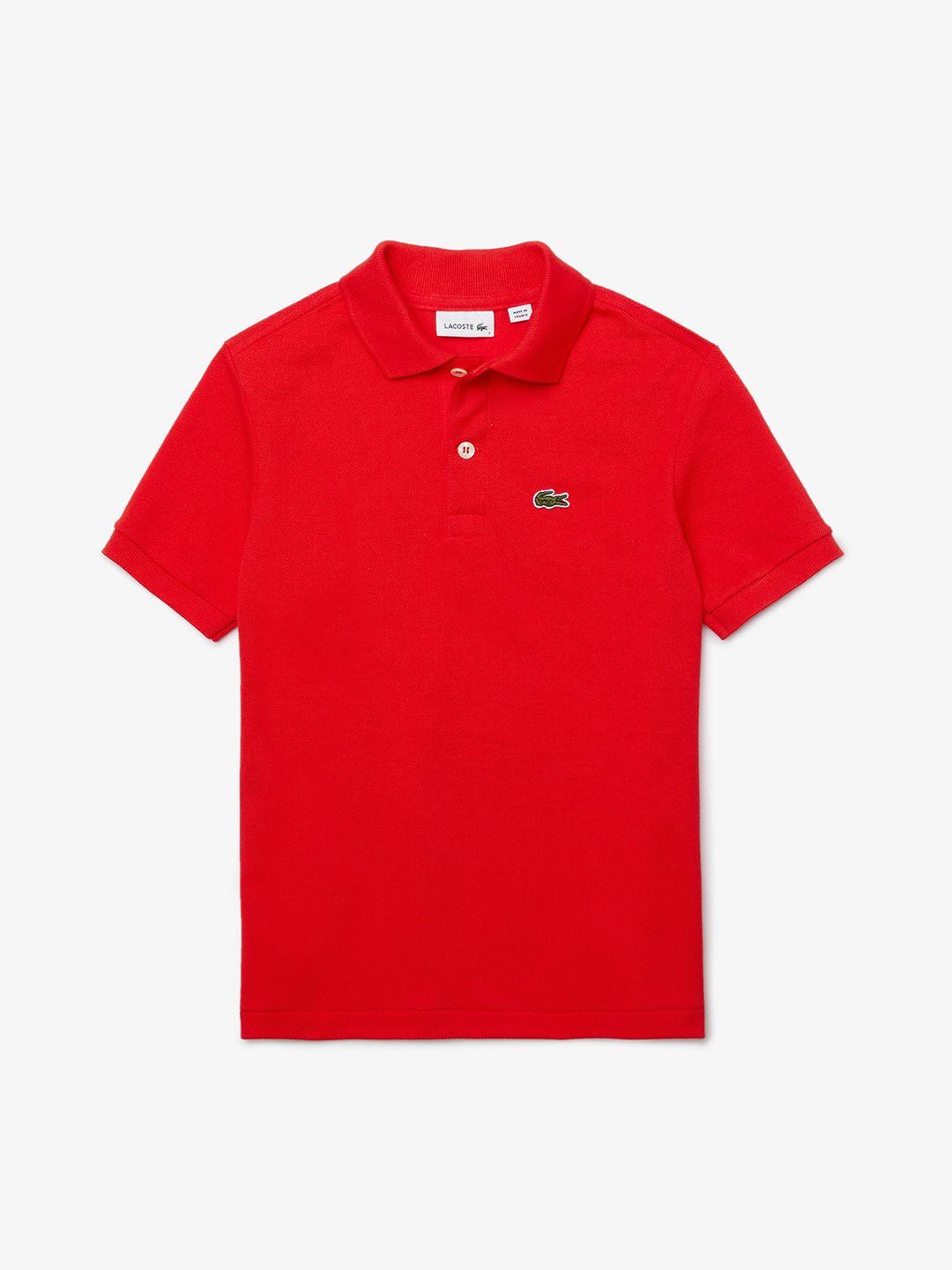 lacoste boys red solid polo collar pure cotton t-shirt