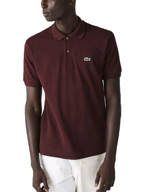 lacoste brown cotton regular fit polo t-shirts