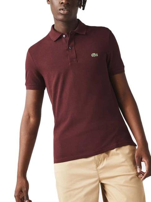 lacoste brown cotton slim fit polo t-shirts