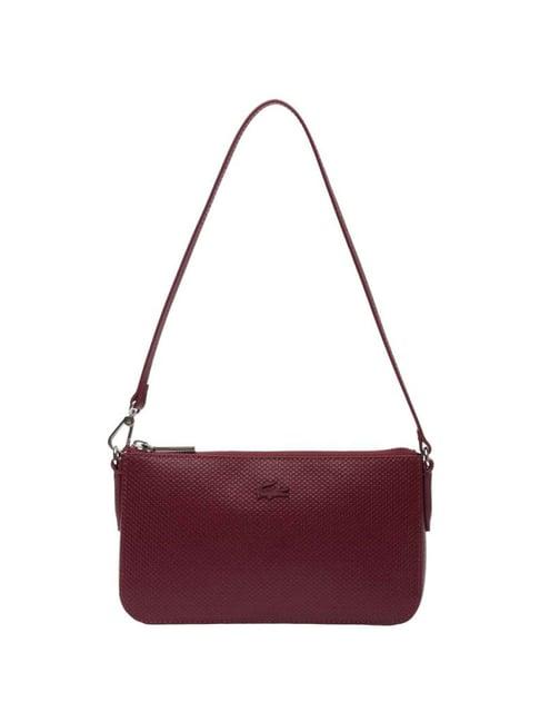 lacoste core red leather textured shoulder handbag