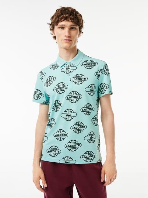 lacoste green cotton regular fit printed polo t-shirt