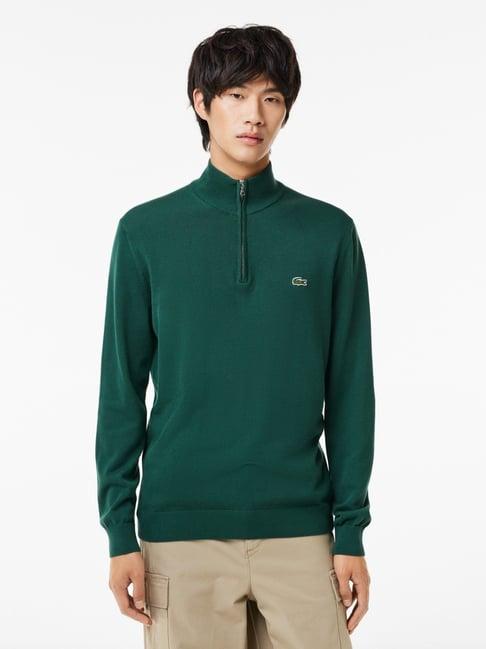 lacoste green cotton regular fit sweater