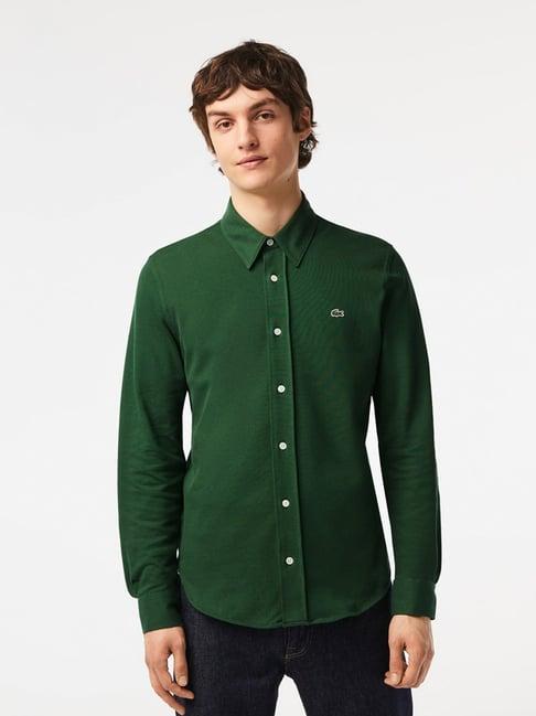 lacoste green cotton slim fit shirt