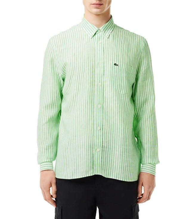 lacoste green stripes regular fit shirt