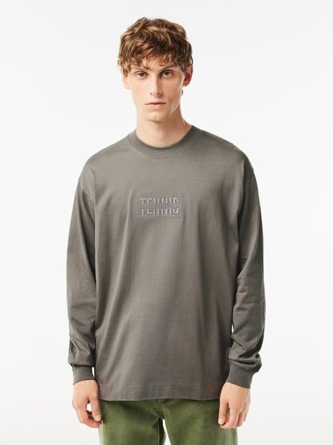 lacoste grey cotton loose fit self pattern t-shirt