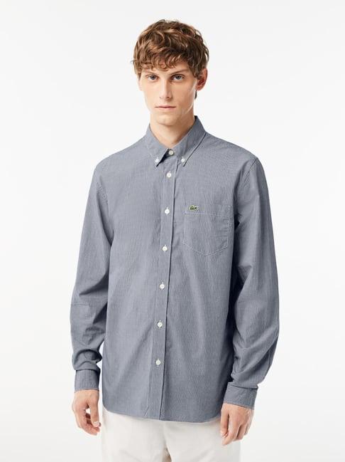 lacoste grey cotton regular fit self pattern shirt