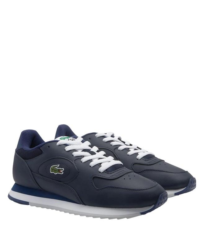 lacoste men's blue linetrack leather trainer sneakers