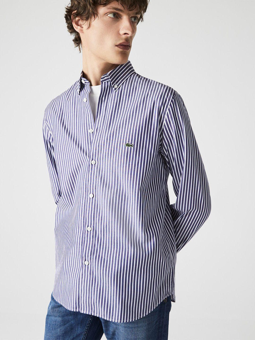 lacoste men modern striped pure cotton casual shirt