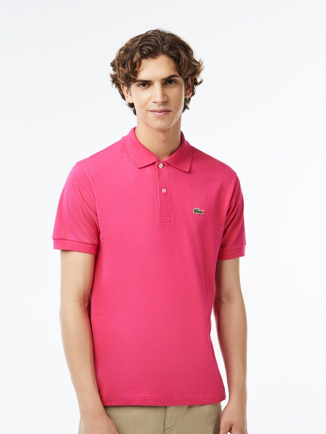 lacoste men pink polo collar t-shirt