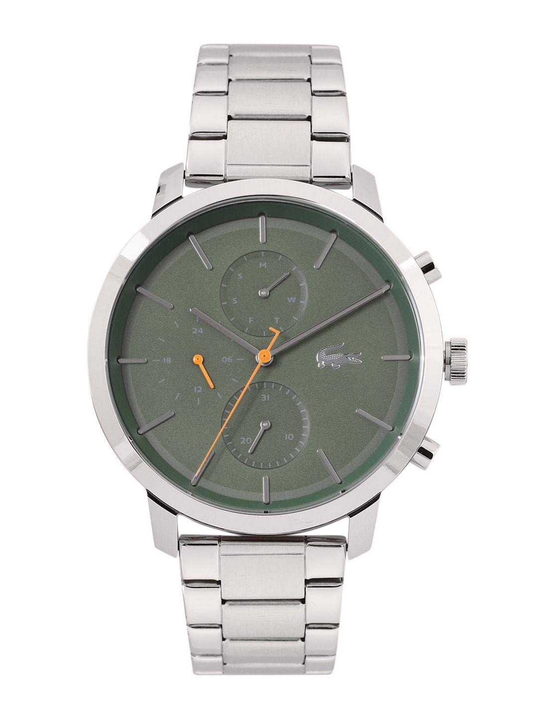 lacoste men replay green dial & silver toned bracelet style straps analogue watch 2011178