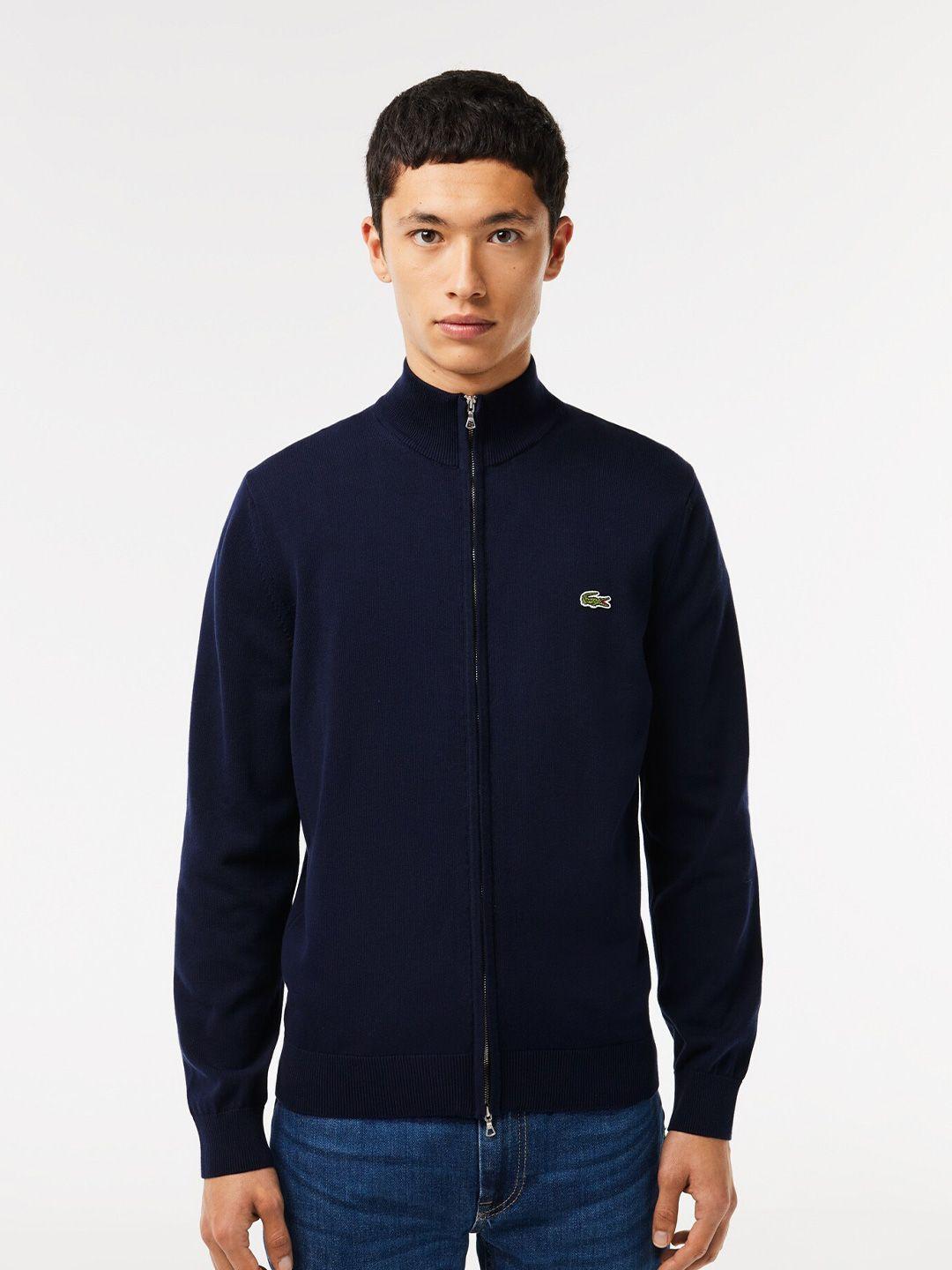 lacoste mock collar pure cotton front open sweater