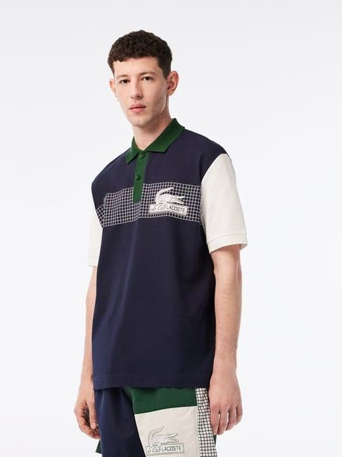 lacoste navy cotton loose fit printed polo t-shirt