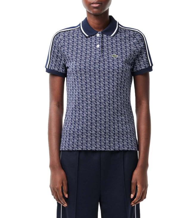 lacoste navy printed slim fit polo t-shirt