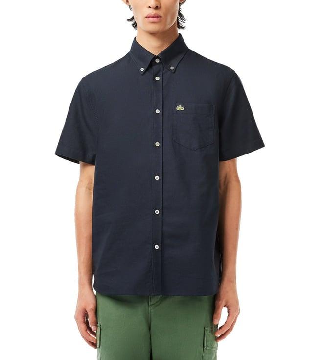 lacoste navy regular fit shirts