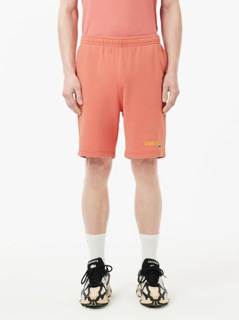 lacoste peach cotton regular fit printed sports shorts