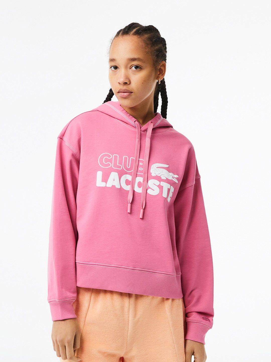 lacoste typography printed hooded pure cotton pullover sweatshirt