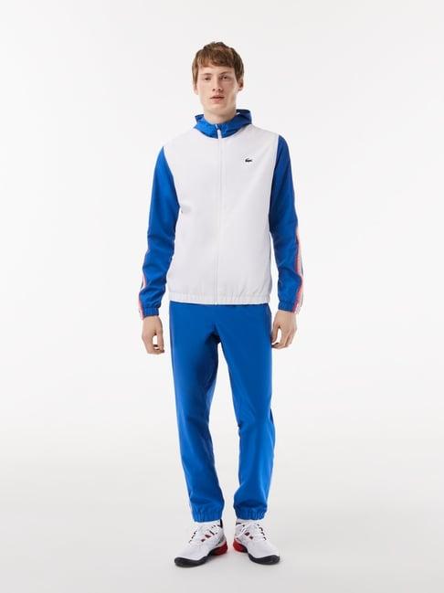 lacoste white & blue regular fit printed tracksuits