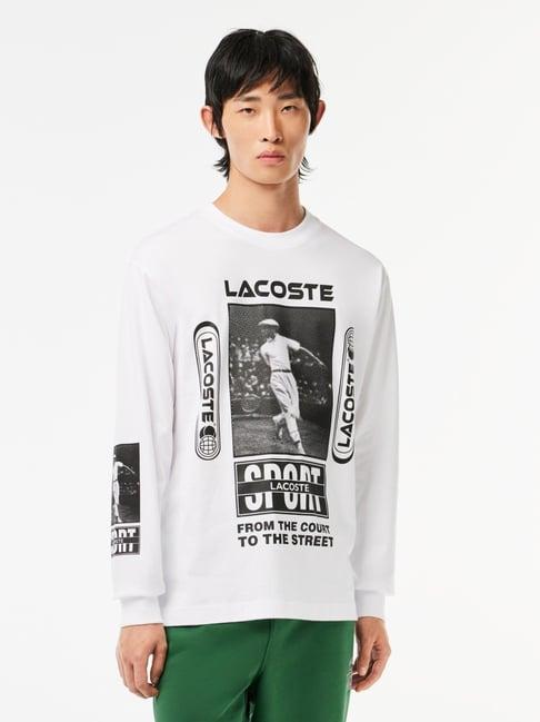 lacoste white cotton loose fit printed t-shirt