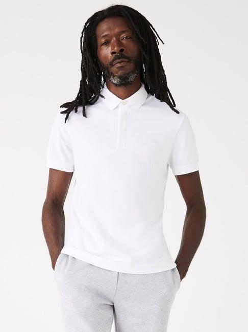 lacoste white cotton regular fit polo t-shirt