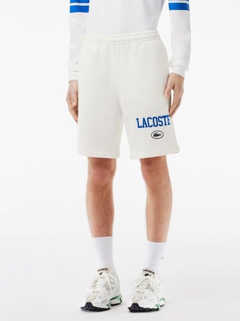 lacoste white cotton regular fit printed sports shorts