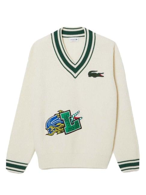lacoste white regular fit logo printed sweater