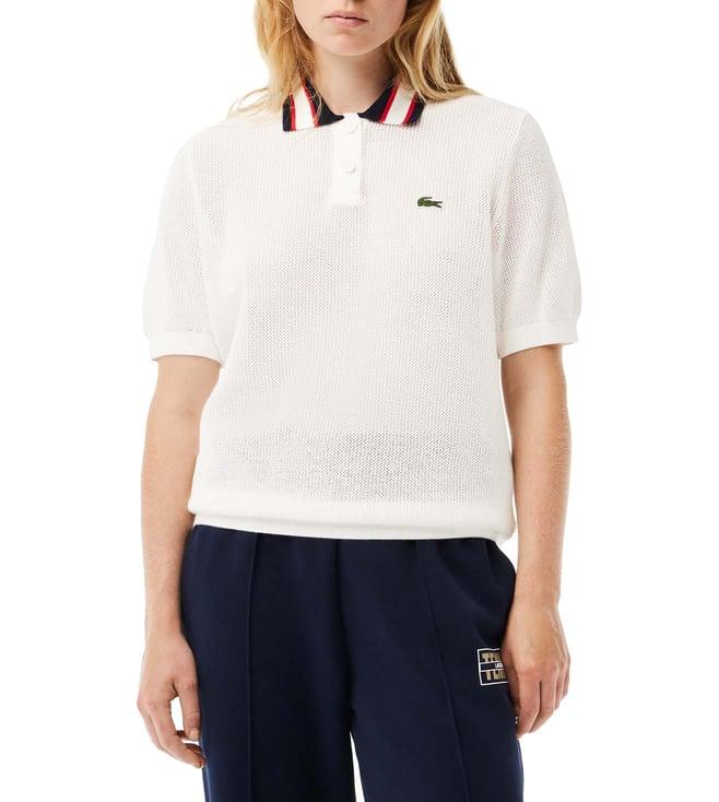 lacoste white self regular fit sweater