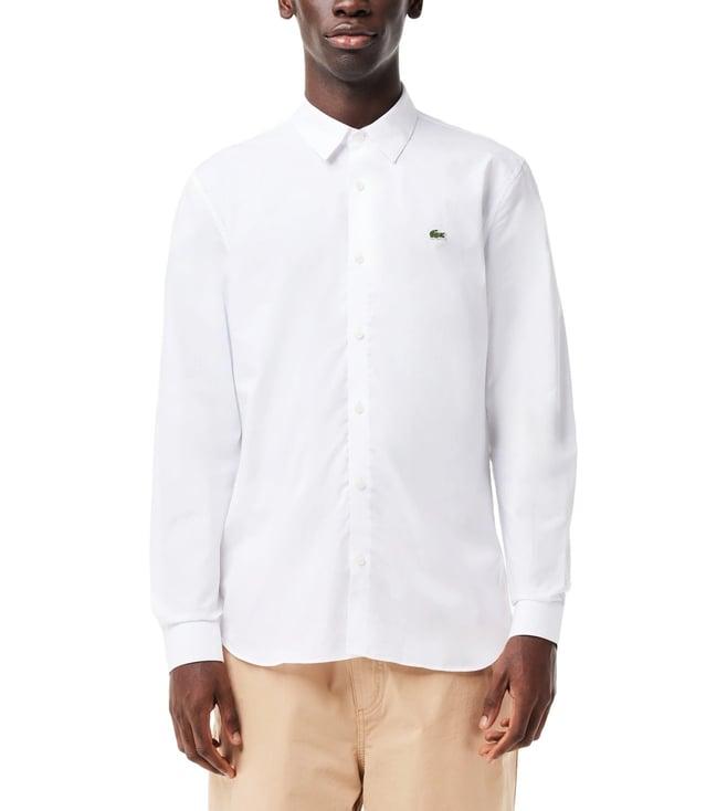 lacoste white slim fit stretch cotton poplin shirt