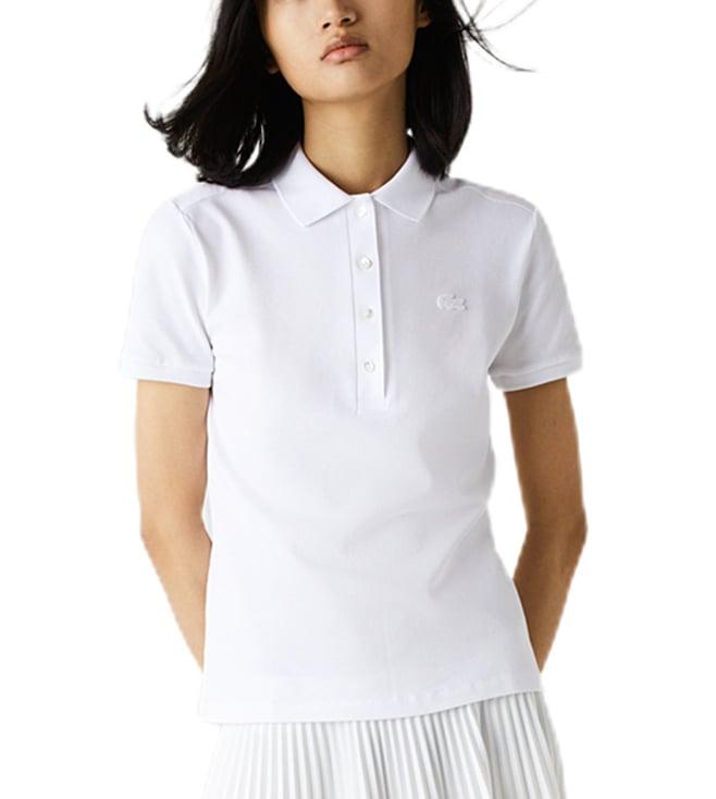 lacoste white stretch cotton slim fit pique polo t-shirt