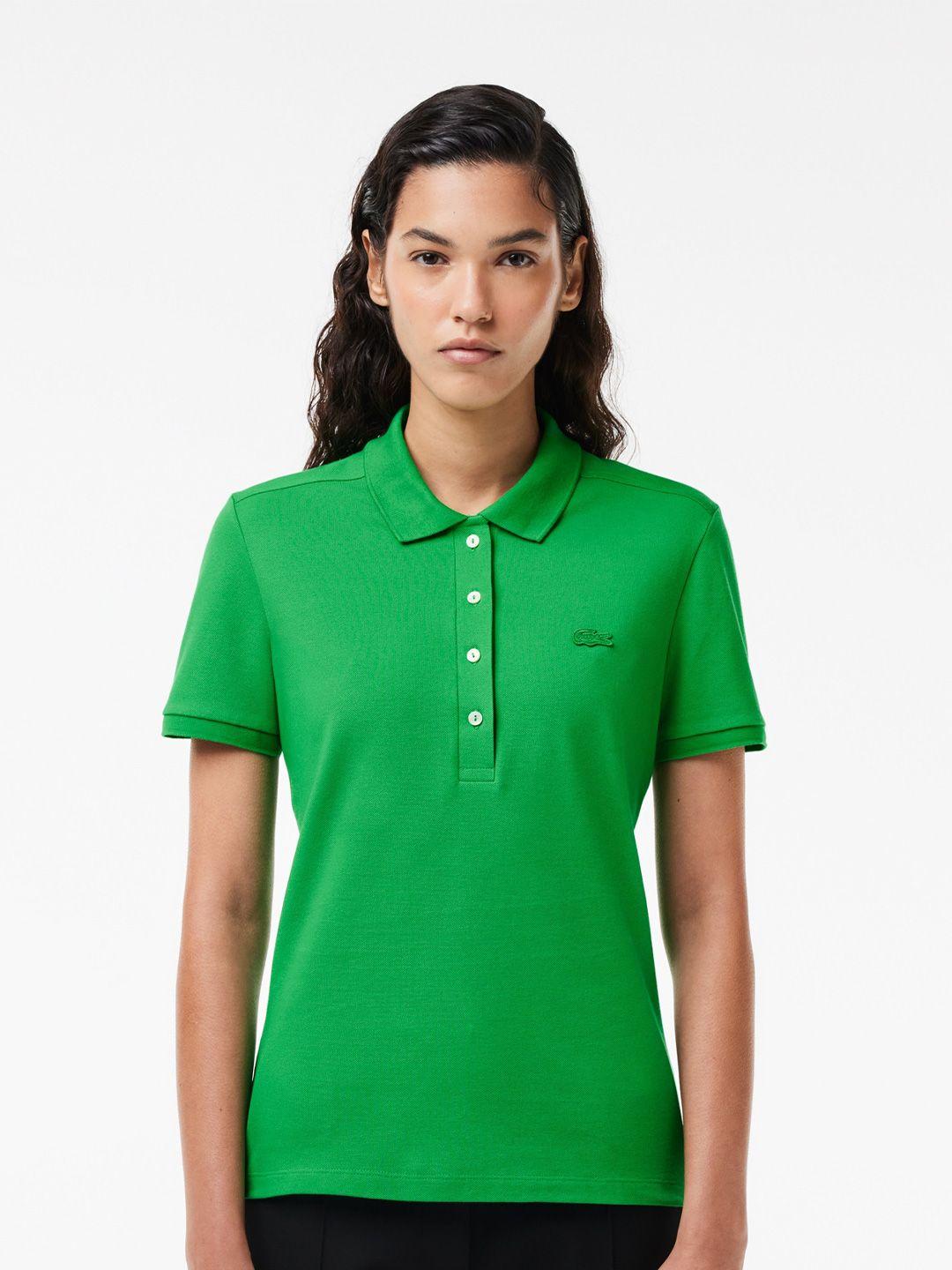 lacoste women polo collar pockets slim fit t-shirt