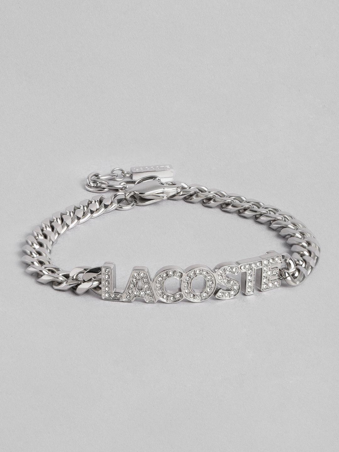 lacoste women script crystal studded link bracelet