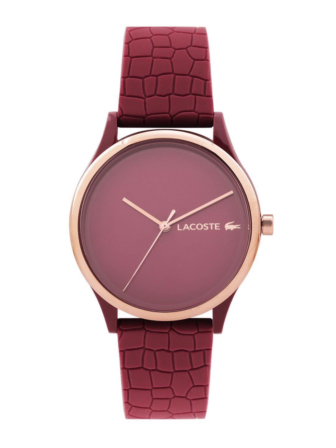 lacoste women solid dial & croc textured straps analogue watch 2001284