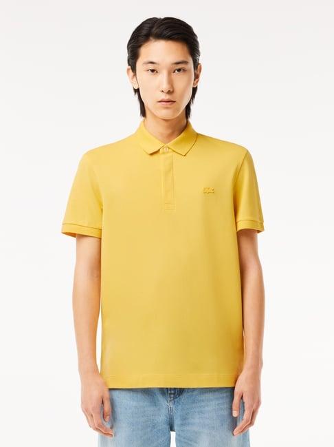 lacoste yellow cotton regular fit polo t-shirt