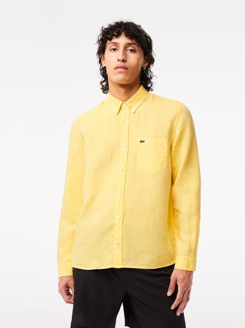 lacoste yellow linen regular fit shirt