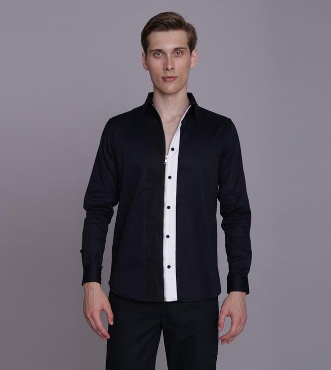 lacquer embassy navy cotton satin oregon casual shirt