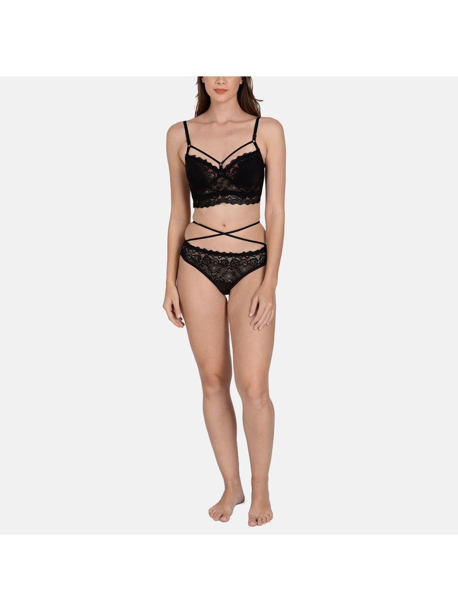 lacy caze,side wired, non padded lingerie set black