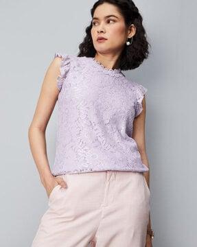 lacy top with ruffled-sleeves