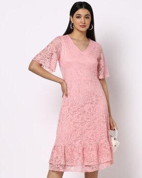 lacy v-neck a-line dress