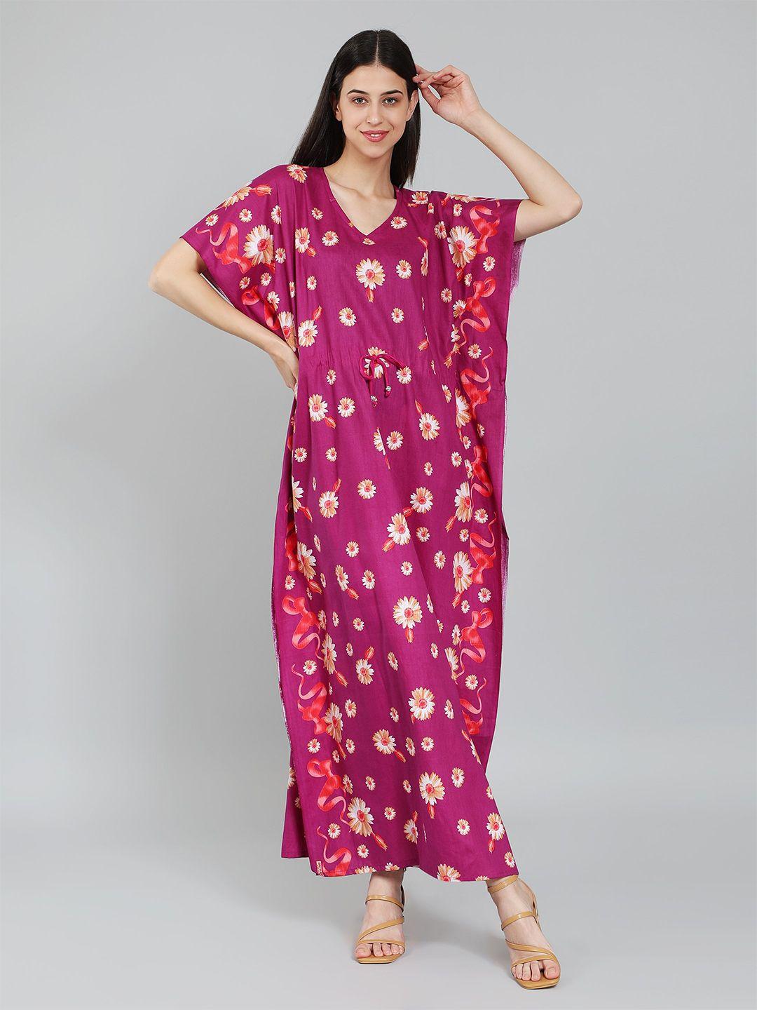 lacylook floral printed pure cotton kaftan maxi nightdress