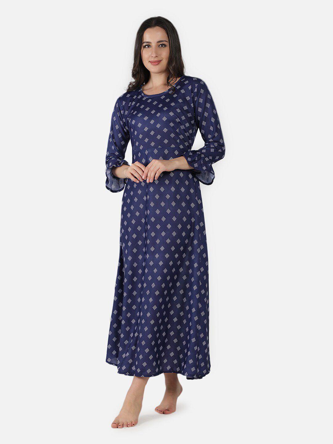 lacylook navy blue printed maxi nightdress